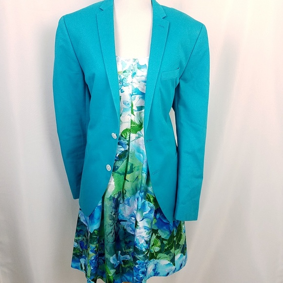 Nine West Fit & Flare Dress 4 Blue Floral Pockets - Picture 2 of 8
